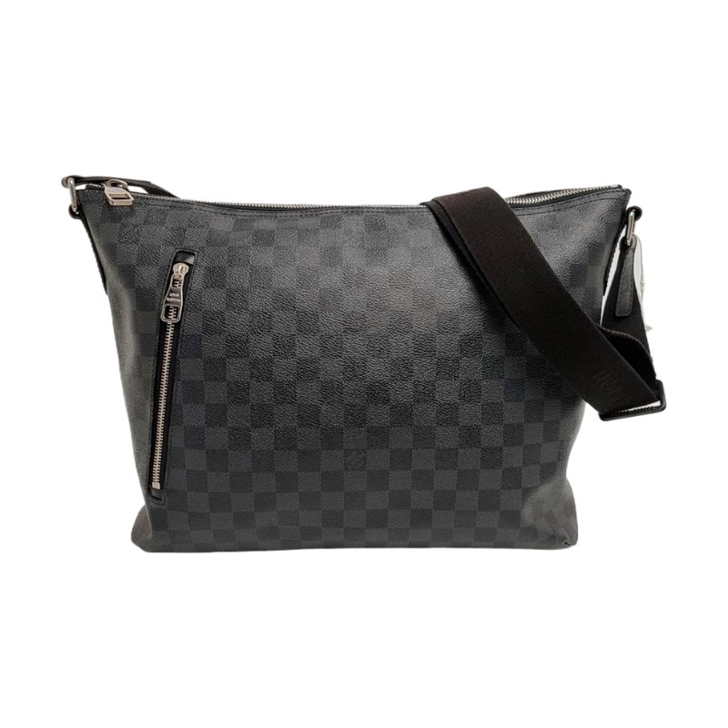 LOUIS VUITTON MICK中號灰色塗層帆布棋盤格單肩包斜挎包銀色五金-0