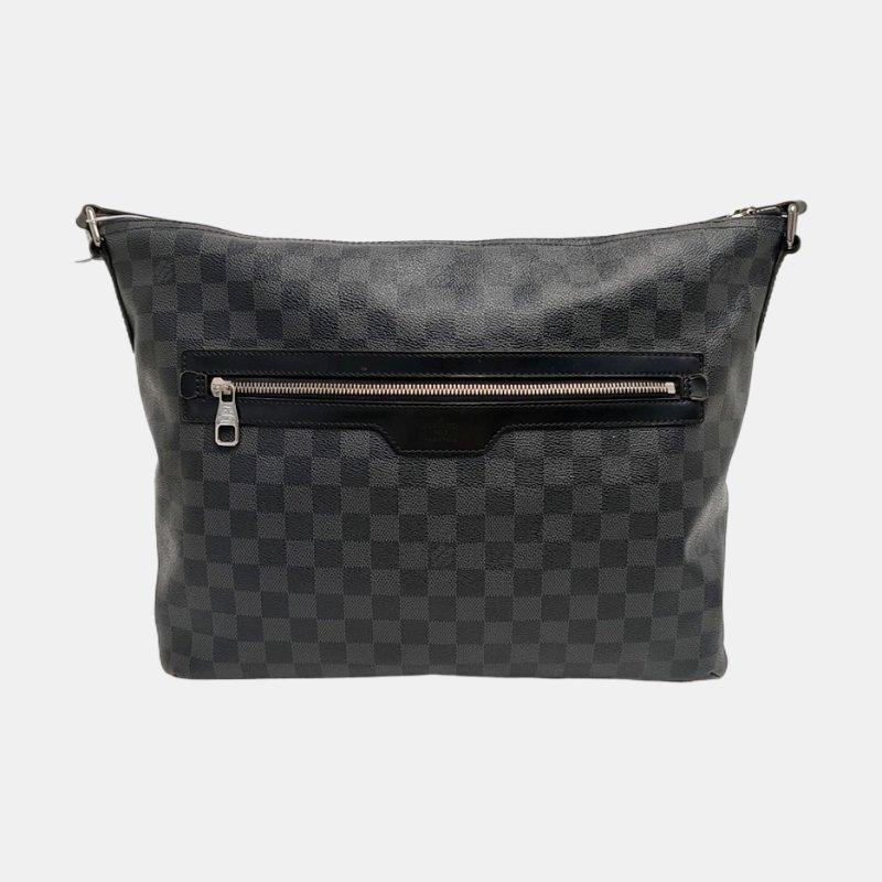 LOUIS VUITTON MICK中號灰色塗層帆布棋盤格單肩包斜挎包銀色五金-4