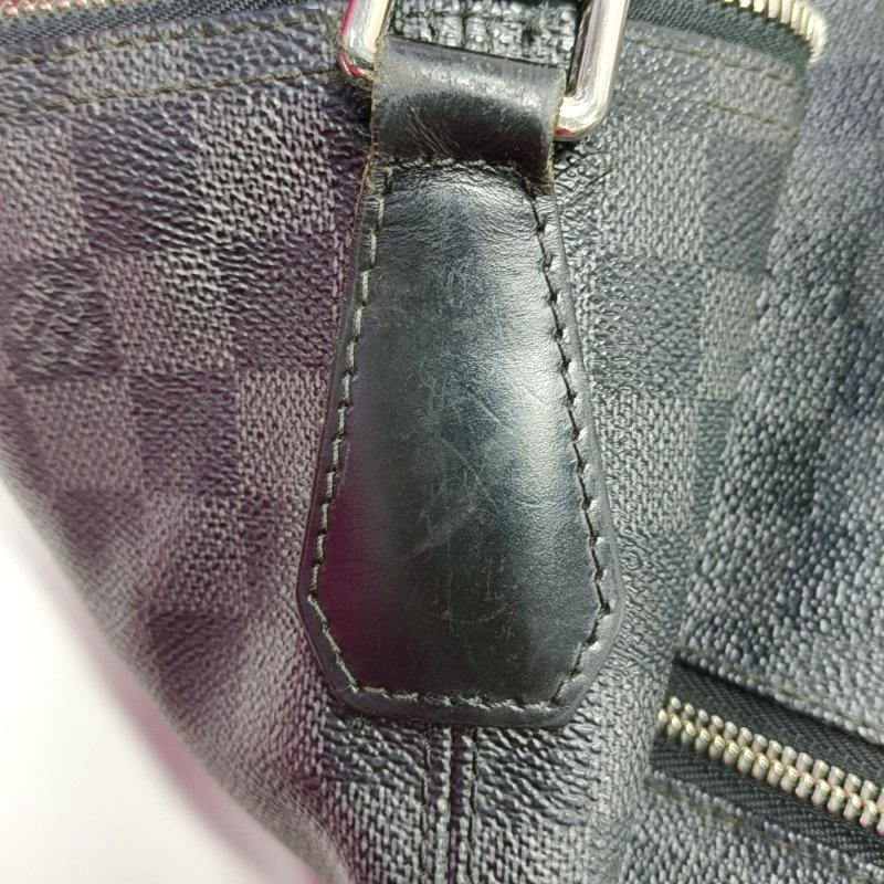 LOUIS VUITTON MICK中號灰色塗層帆布棋盤格單肩包斜挎包銀色五金-11