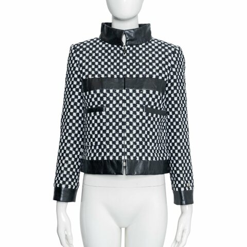 CHANEL香奈兒皮革飾邊夾克外套