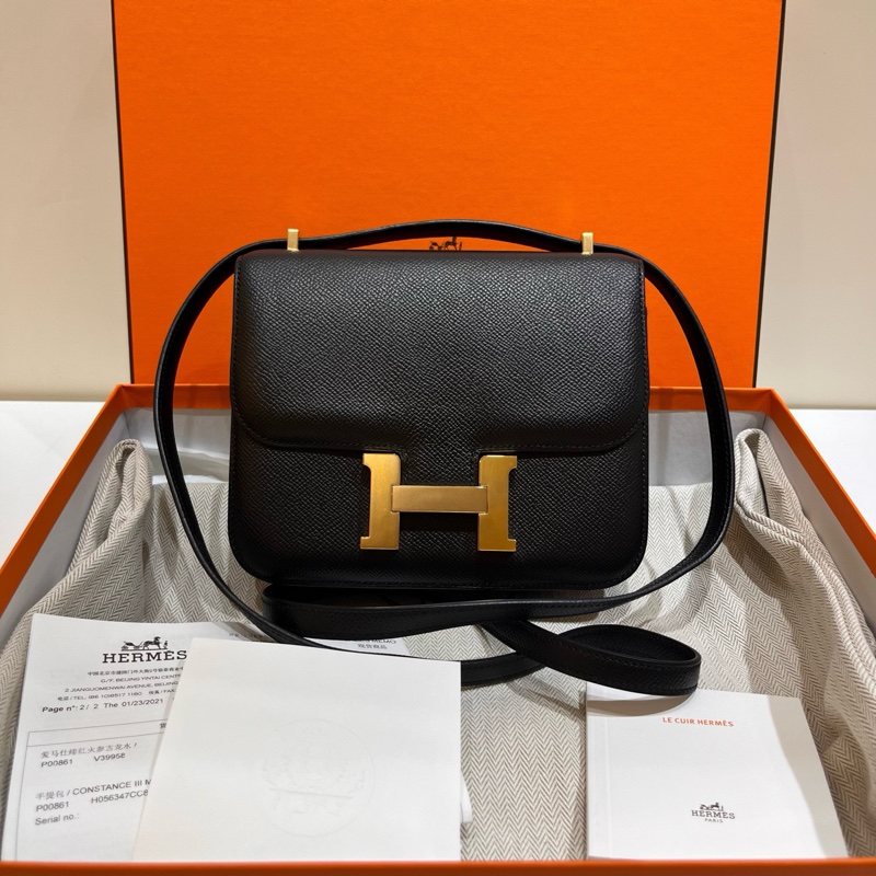 閒置新 愛馬仕/Hermes mini 康康19 constance 黑金 E皮 金扣-0