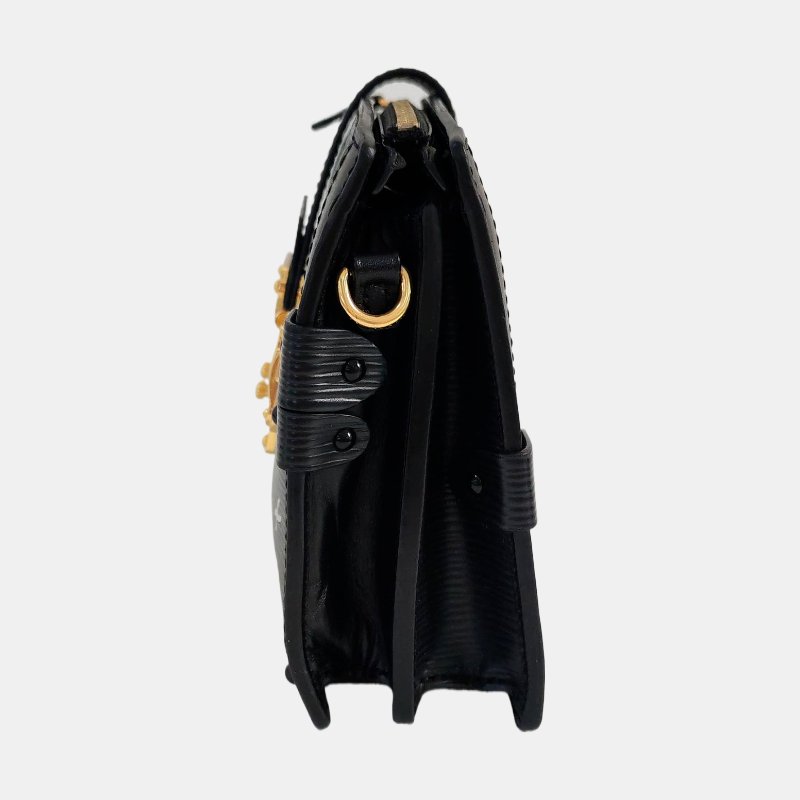 LOUIS VUITTON TRUNK黑色EPI牛皮水波紋斜挎包單肩包金色五金可拆卸肩帶-2