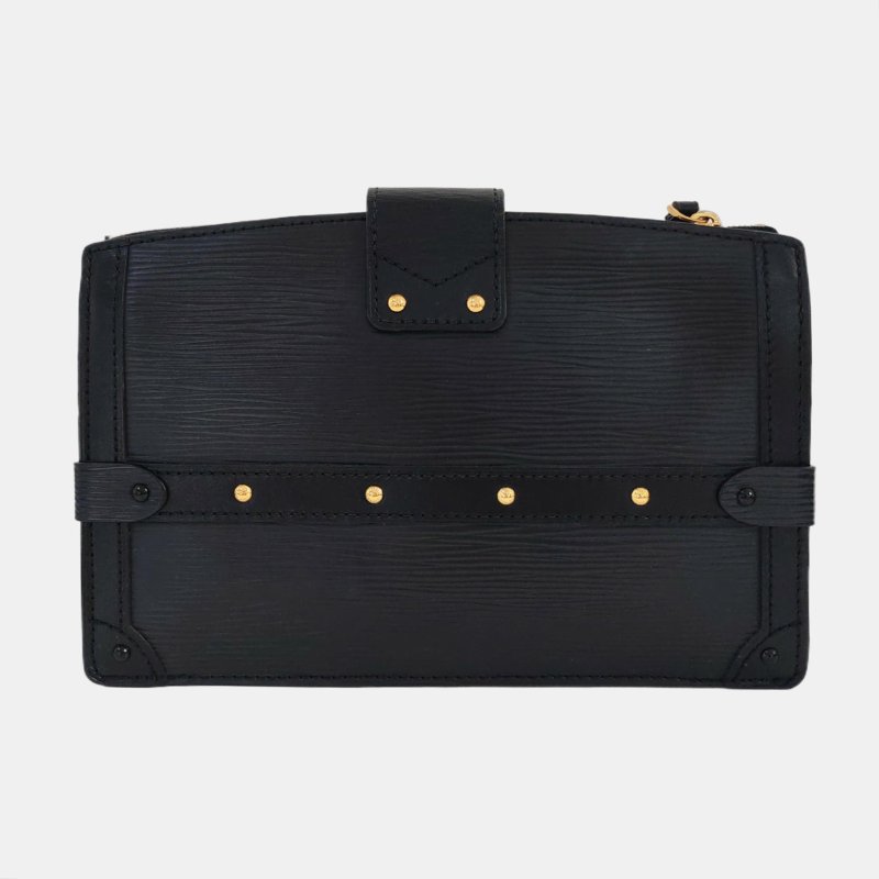 LOUIS VUITTON TRUNK黑色EPI牛皮水波紋斜挎包單肩包金色五金可拆卸肩帶-4