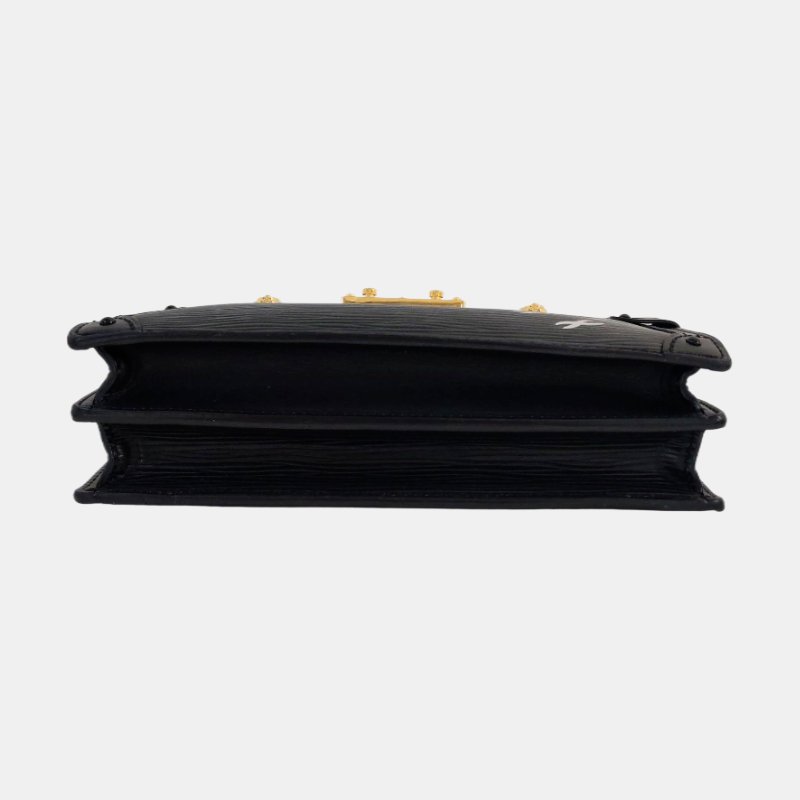 LOUIS VUITTON TRUNK黑色EPI牛皮水波紋斜挎包單肩包金色五金可拆卸肩帶-5