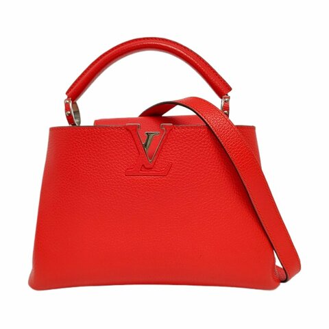 LOUIS VUITTON CAPUCINES紅色牛皮單肩包銀色五金可拆卸肩帶