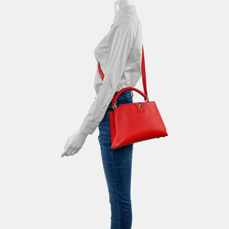 LOUIS VUITTON CAPUCINES紅色牛皮單肩包銀色五金可拆卸肩帶-1