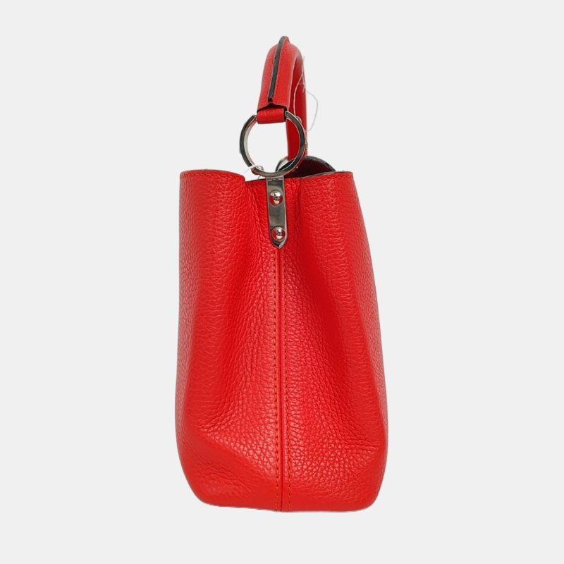 LOUIS VUITTON CAPUCINES紅色牛皮單肩包銀色五金可拆卸肩帶-2