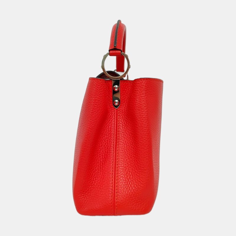 LOUIS VUITTON CAPUCINES紅色牛皮單肩包銀色五金可拆卸肩帶-3