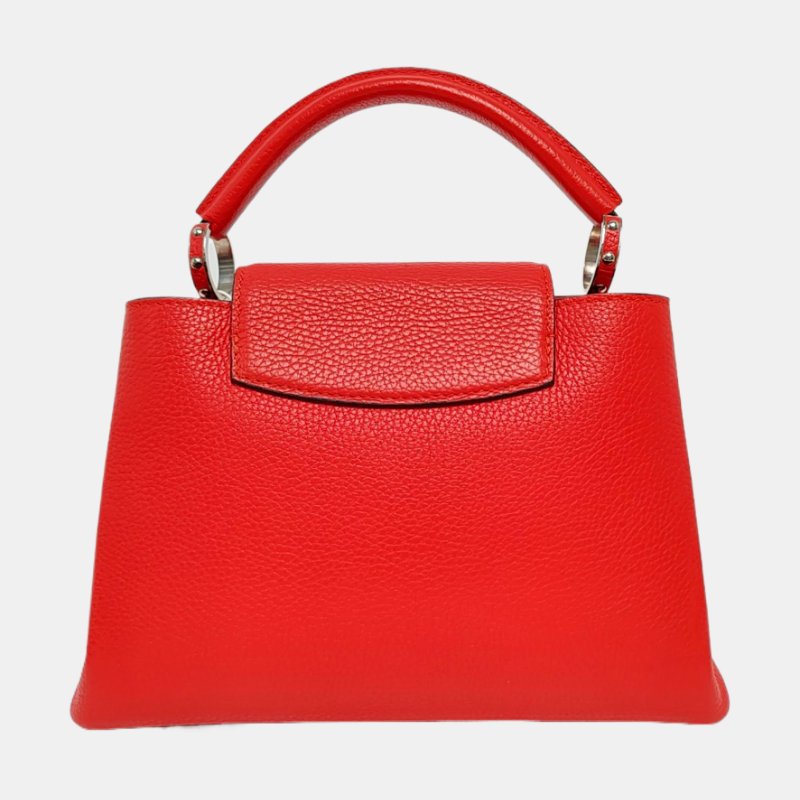 LOUIS VUITTON CAPUCINES紅色牛皮單肩包銀色五金可拆卸肩帶-4