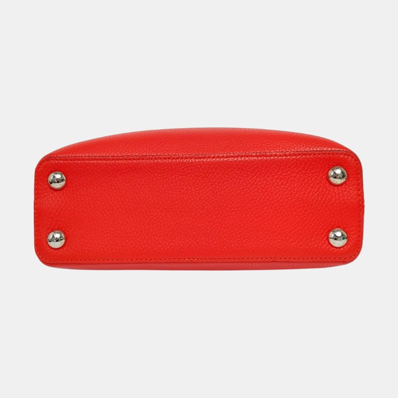 LOUIS VUITTON CAPUCINES紅色牛皮單肩包銀色五金可拆卸肩帶-5