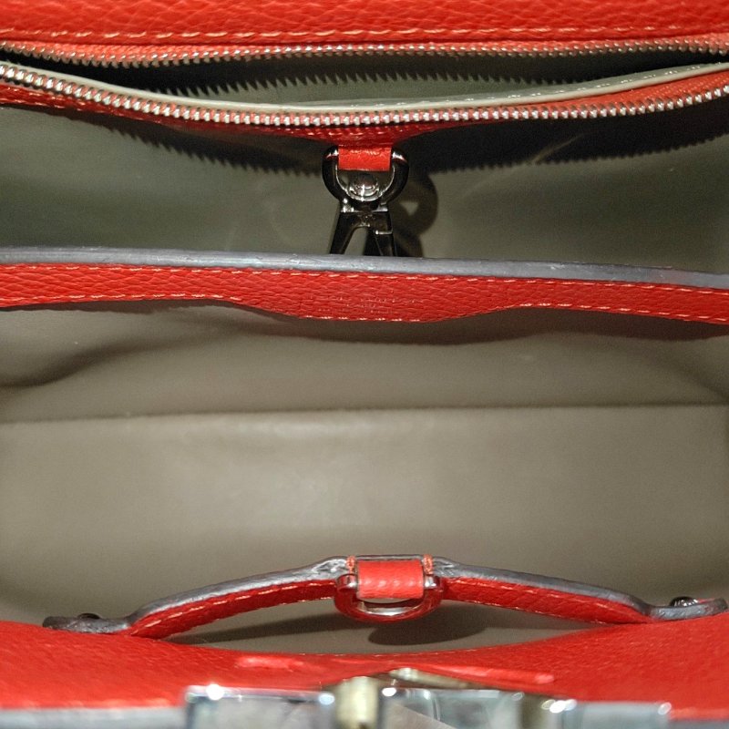 LOUIS VUITTON CAPUCINES紅色牛皮單肩包銀色五金可拆卸肩帶-6