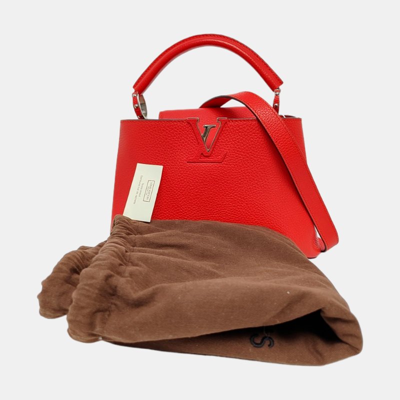 LOUIS VUITTON CAPUCINES紅色牛皮單肩包銀色五金可拆卸肩帶-7