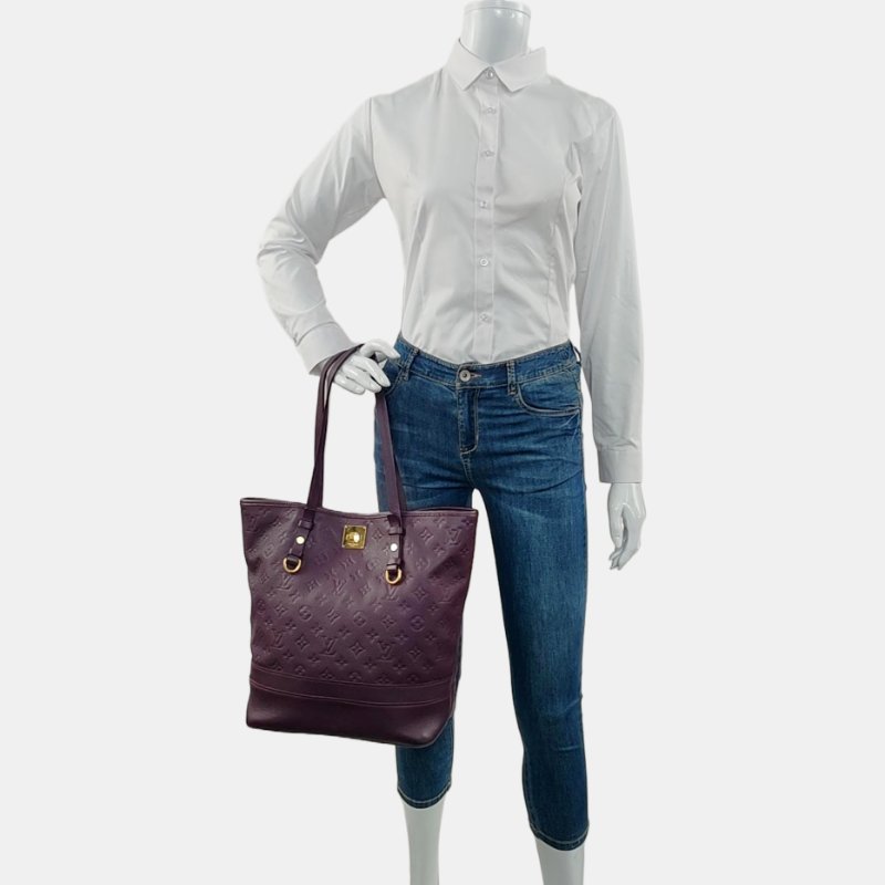 LOUIS VUITTON CITADINE小號紫色牛皮老花壓紋手提包單肩包金色五金可拆卸肩帶-1