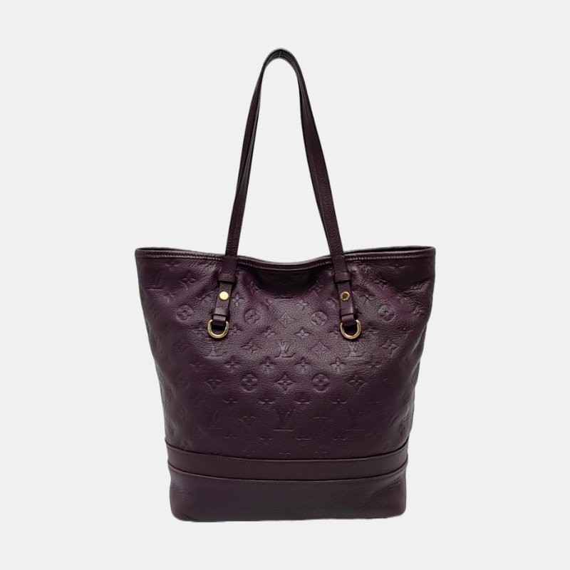 LOUIS VUITTON CITADINE小號紫色牛皮老花壓紋手提包單肩包金色五金可拆卸肩帶-4