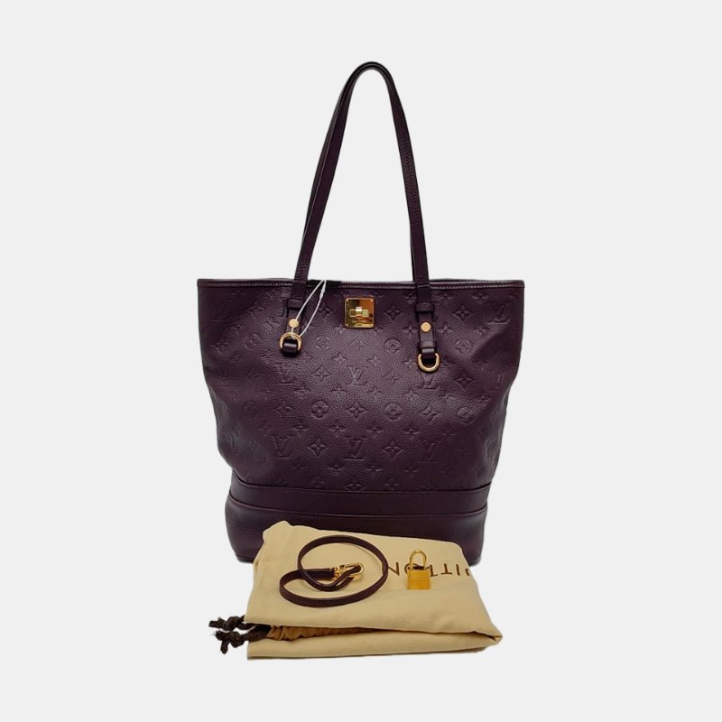 LOUIS VUITTON CITADINE小號紫色牛皮老花壓紋手提包單肩包金色五金可拆卸肩帶-7