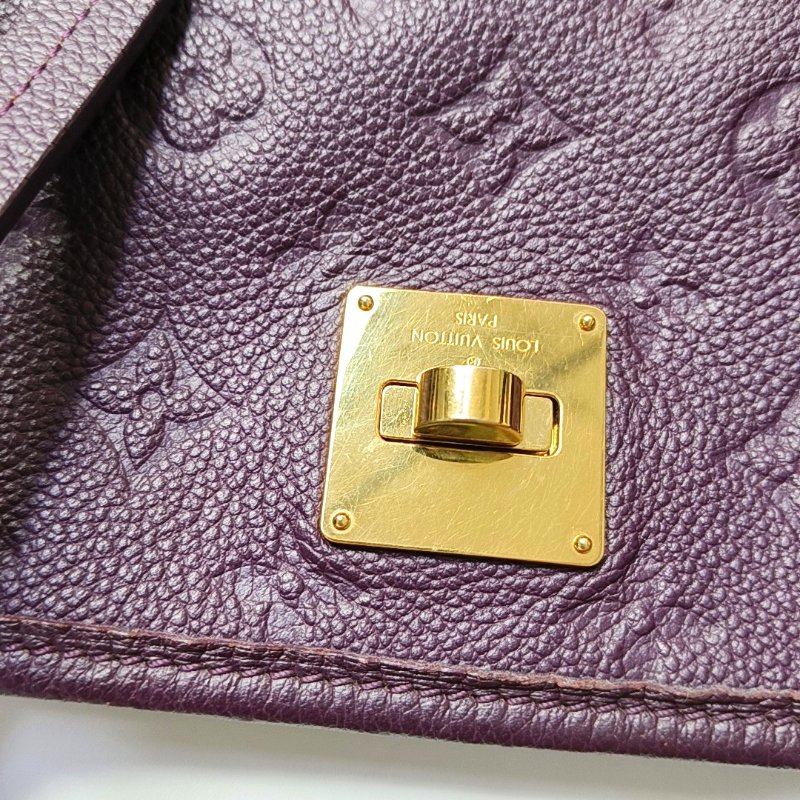 LOUIS VUITTON CITADINE小號紫色牛皮老花壓紋手提包單肩包金色五金可拆卸肩帶-8