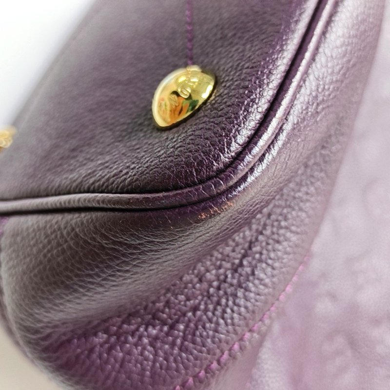 LOUIS VUITTON CITADINE小號紫色牛皮老花壓紋手提包單肩包金色五金可拆卸肩帶-10