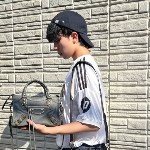 BALENCIAGA 灰色 mini手提肩背機車包24*15*8 98新配件鏡子塵袋