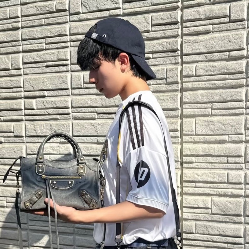 BALENCIAGA 灰色 mini手提肩背機車包24*15*8 98新配件鏡子塵袋-0