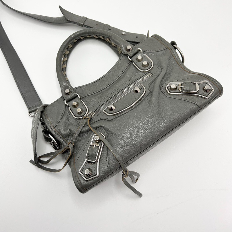 BALENCIAGA 灰色 mini手提肩背機車包24*15*8 98新配件鏡子塵袋-3