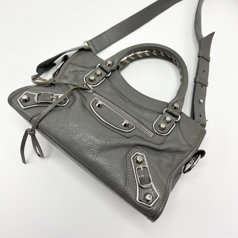 BALENCIAGA 灰色 mini手提肩背機車包24*15*8 98新配件鏡子塵袋-5