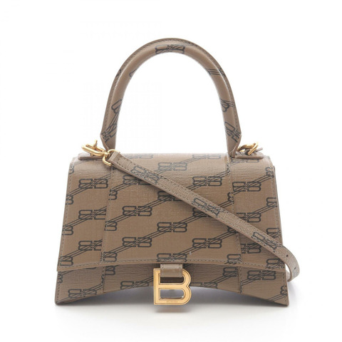 BALENCIAGA Hourglass 小號 BB Monogram 肩手提包 593546 帆布 棕色 二手