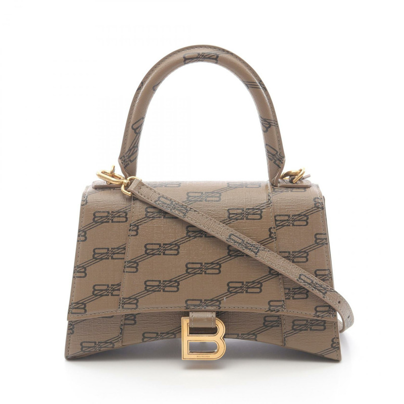 BALENCIAGA Hourglass 小號 BB Monogram 肩手提包 593546 帆布 棕色 二手-0