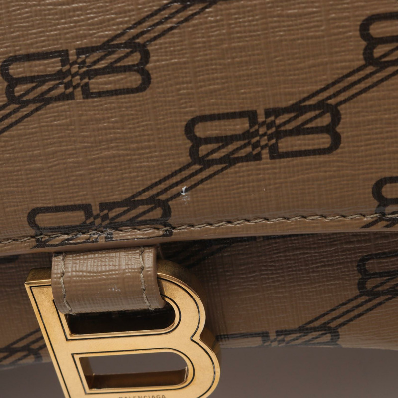 BALENCIAGA Hourglass 小號 BB Monogram 肩手提包 593546 帆布 棕色 二手-5