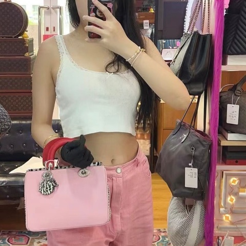 DIOR 拼色拼皮銀扣vip手提肩背斜背包23*16*10 99新配件保卡塵袋