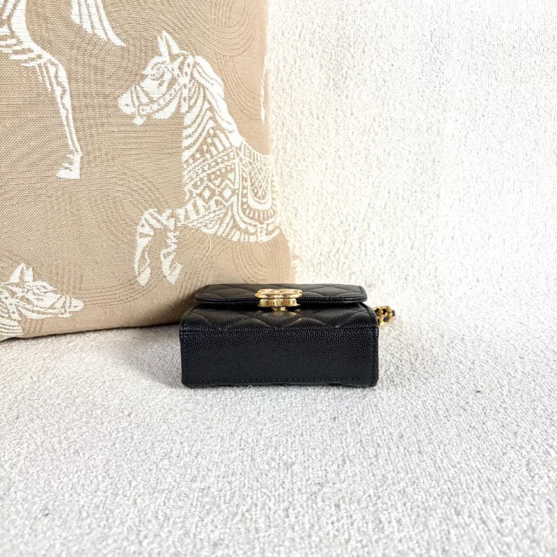 Chanel22Kwoc雙鏈條mini斜背包新標款黑金荔枝皮 11.5*11*3 99新配件塵袋-3