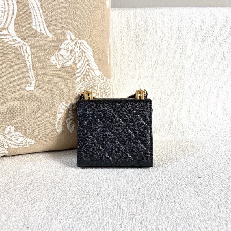 Chanel22Kwoc雙鏈條mini斜背包新標款黑金荔枝皮 11.5*11*3 99新配件塵袋-5