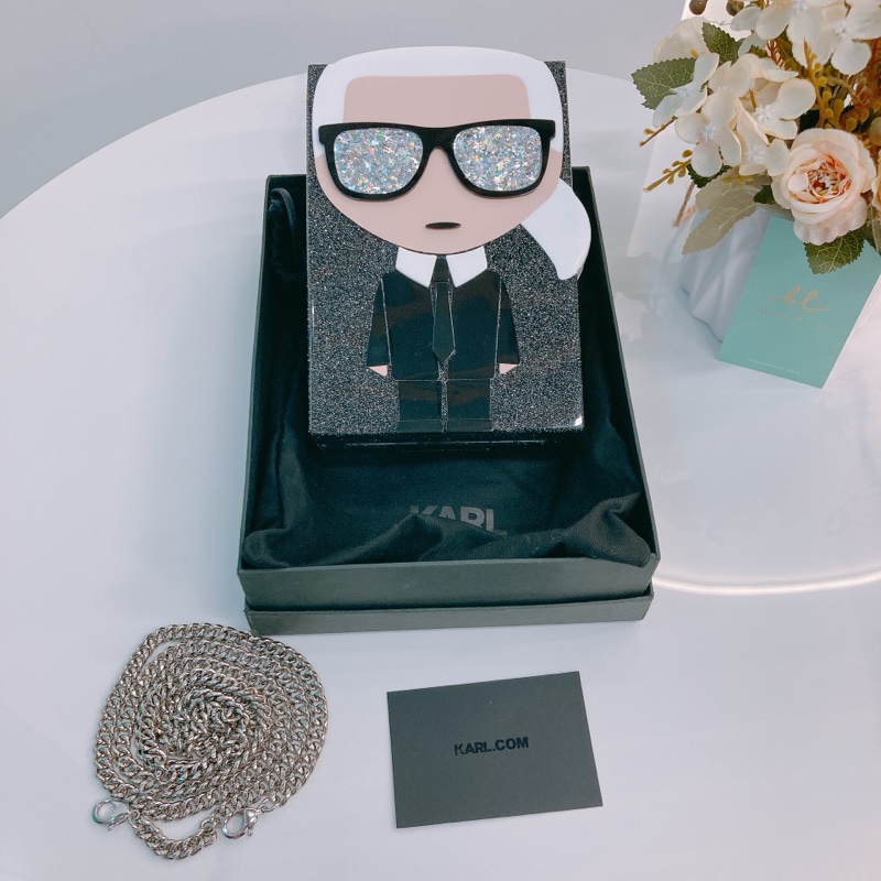 MS0516 KARL 老佛爺可愛版閃粉硬盒子鍊帶包包LAGERFELD IKONIK VERTICAL CLUTCH BOX ACRYLIC-10