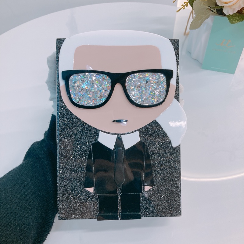 MS0516 KARL 老佛爺可愛版閃粉硬盒子鍊帶包包LAGERFELD IKONIK VERTICAL CLUTCH BOX ACRYLIC-22