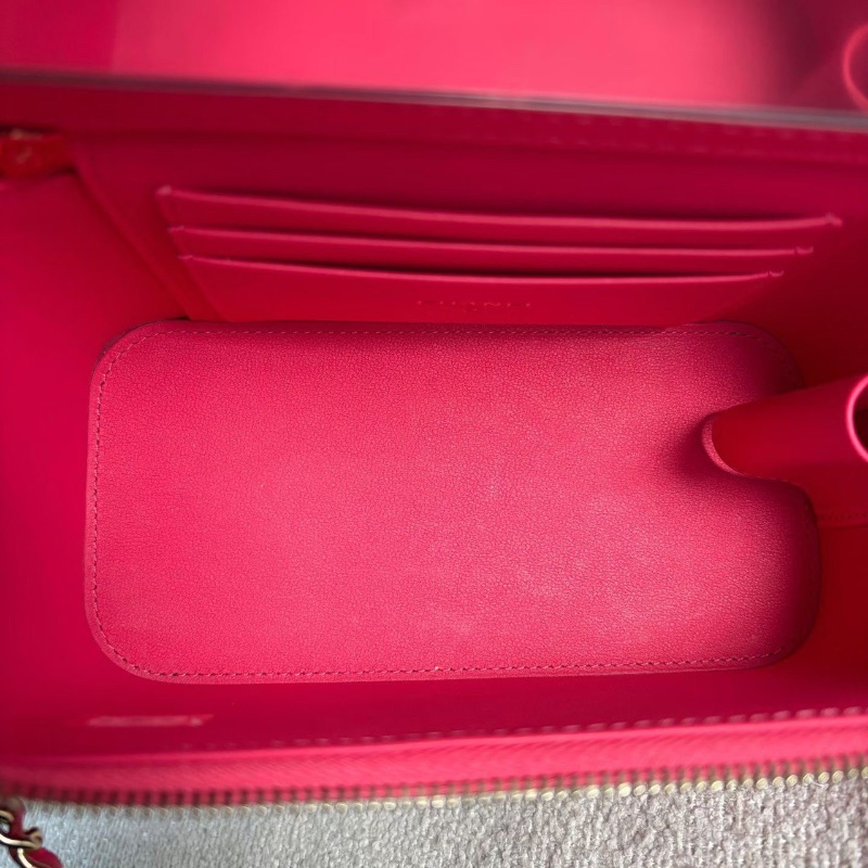 Chanel 24P水鑽手柄長盒子包桃紅淡金扣羊皮帶鏡子16*9.5*8 98新配件塵袋-3