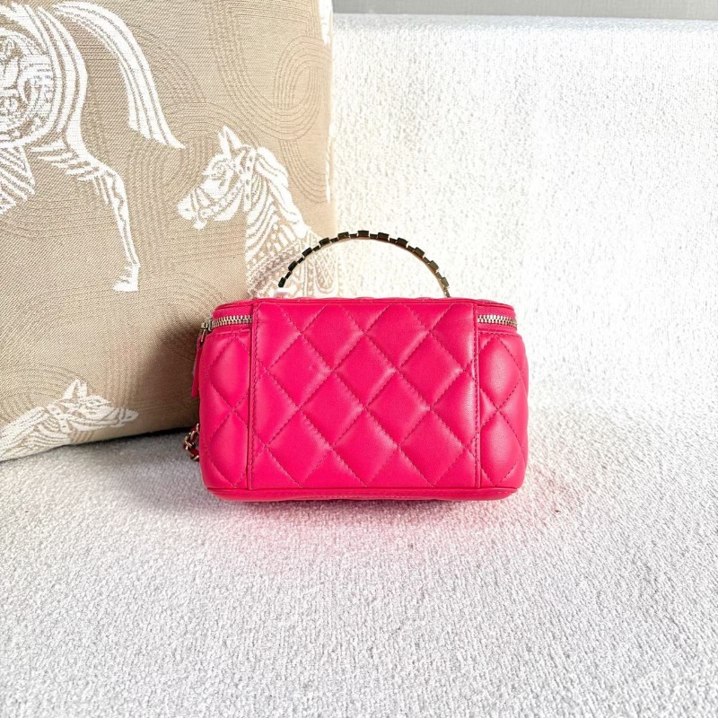 Chanel 24P水鑽手柄長盒子包桃紅淡金扣羊皮帶鏡子16*9.5*8 98新配件塵袋-8