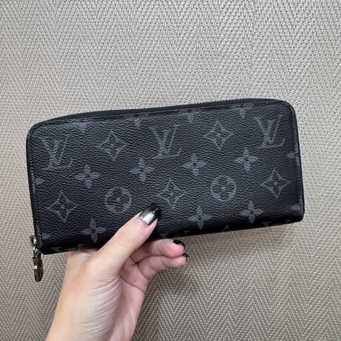 LV Zippy黑灰老花拉鍊長夾 晶片款