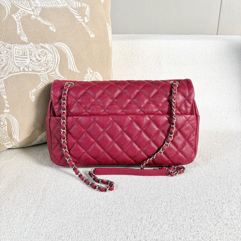 Chanel 孟買系列拉鍊款CF暗紅色銀扣荔枝皮32*20*7 98新配件塵袋-5