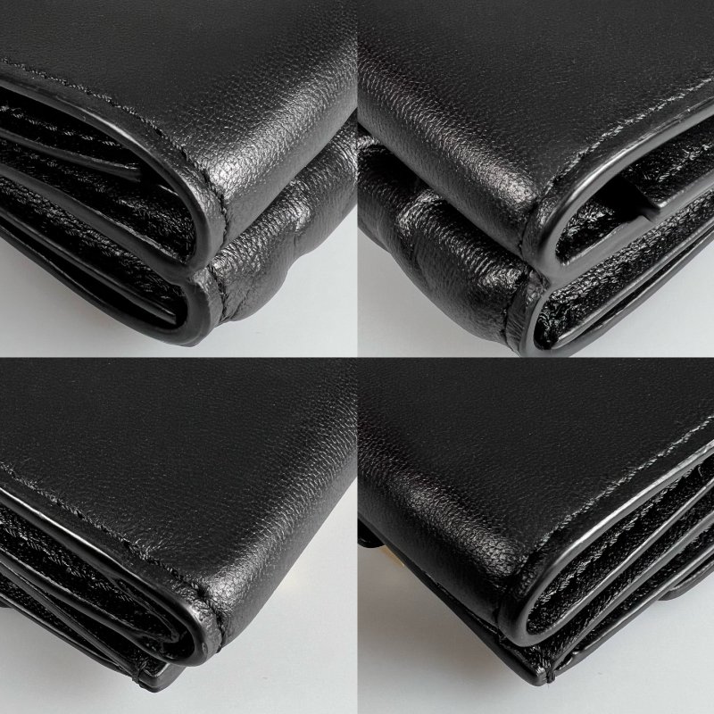 FENDI 黑牛皮金扣壓紋三折短夾-12