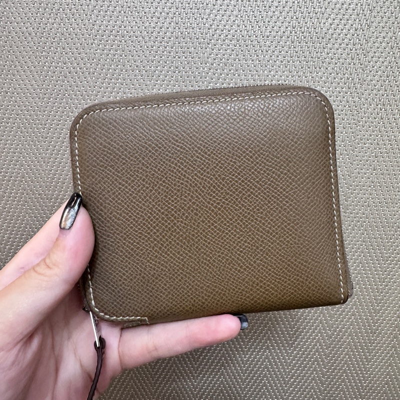 Hermes Silk in大象灰Epsom銀釦絲巾拉鍊短夾-0