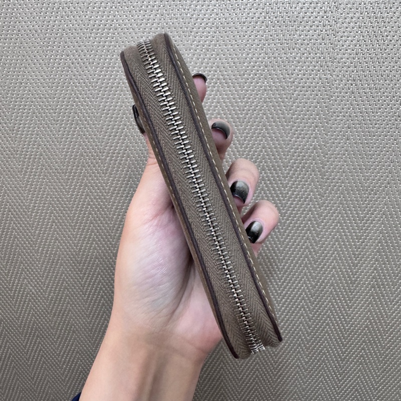 Hermes Silk in大象灰Epsom銀釦絲巾拉鍊短夾-3