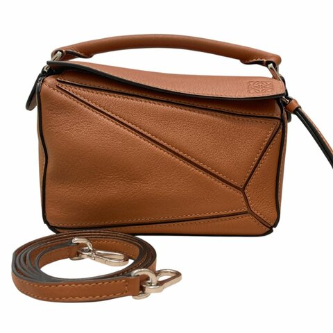 LOEWE 羅威 012128 Mini Puzzle bag 側背包 皮革 咖啡色 銀扣