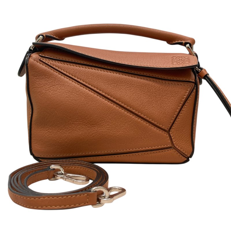 LOEWE 羅威 012128 Mini Puzzle bag 側背包 皮革 咖啡色 銀扣-0