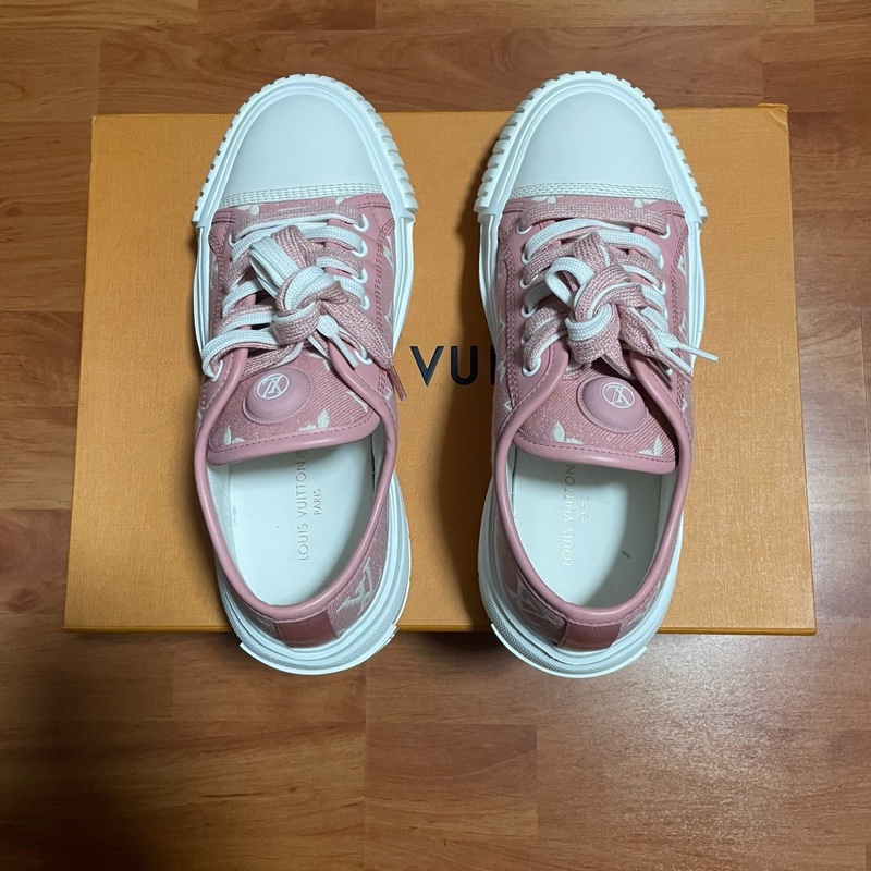Lv Squad厚底鞋 路易威登低幫休閒鞋女款 粉白色 37碼-3
