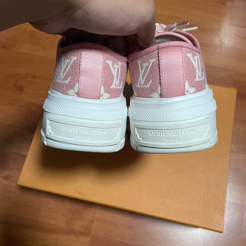Lv Squad厚底鞋 路易威登低幫休閒鞋女款 粉白色 37碼-4