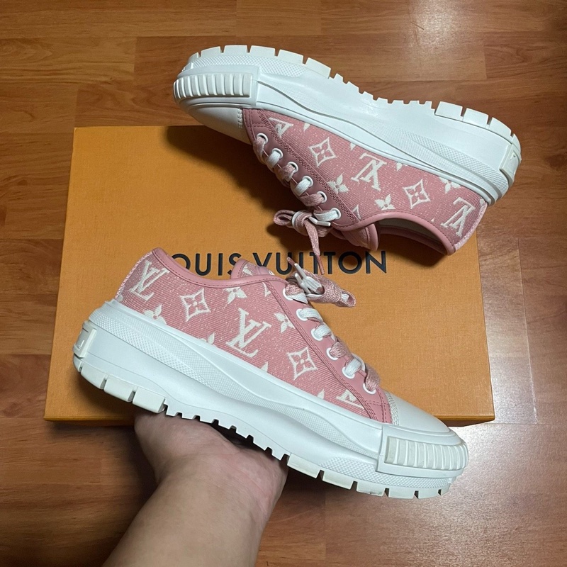 Lv Squad厚底鞋 路易威登低幫休閒鞋女款 粉白色 37碼-7