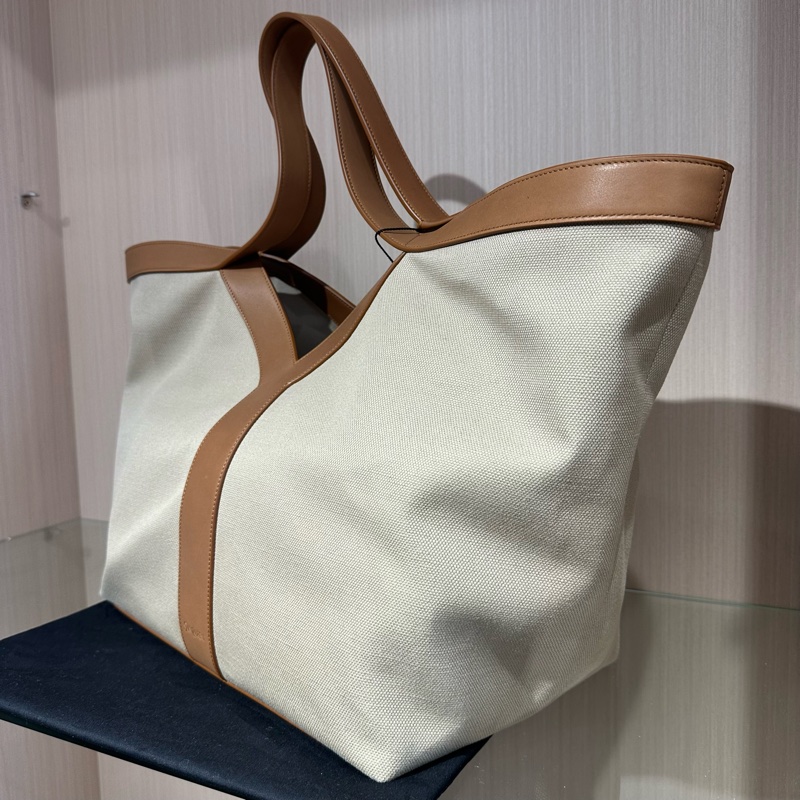 YSL聖羅蘭 古銅色五金亞麻 托特包大號 淺褐色-2