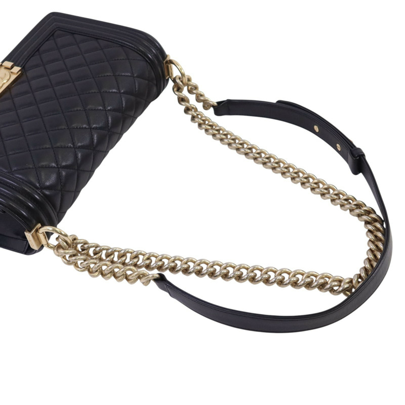 CHANEL 羊皮皮革Boy 25金扣鏈帶肩背袋-7