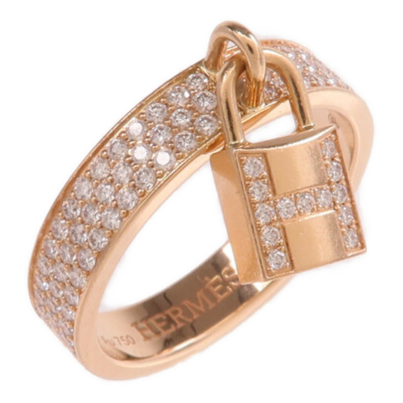 HERMES 18K玫瑰金Kelly Clochette Ring鑽石戒指Hermes#55/US#7.25-0