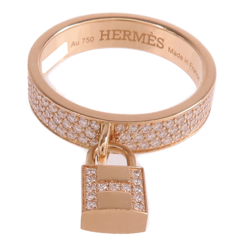 HERMES 18K玫瑰金Kelly Clochette Ring鑽石戒指Hermes#55/US#7.25-1