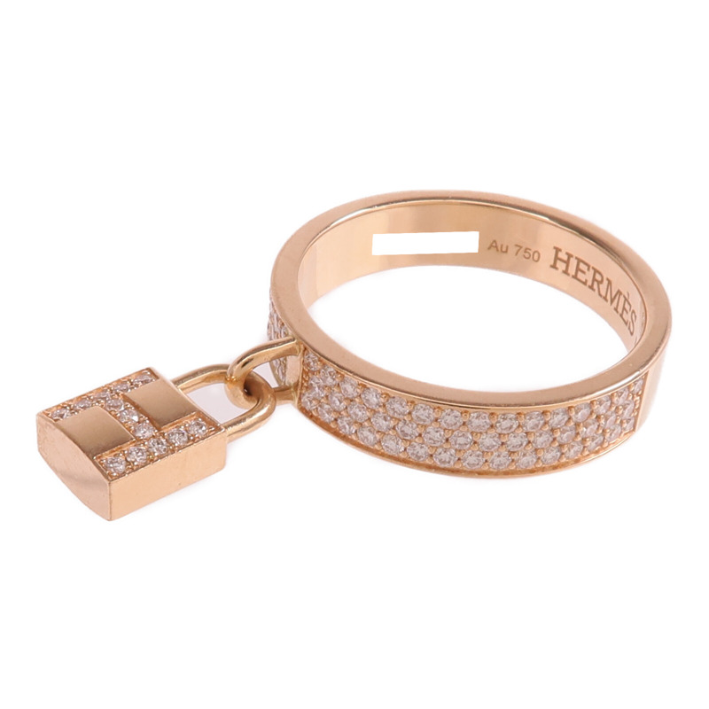 HERMES 18K玫瑰金Kelly Clochette Ring鑽石戒指Hermes#55/US#7.25-2